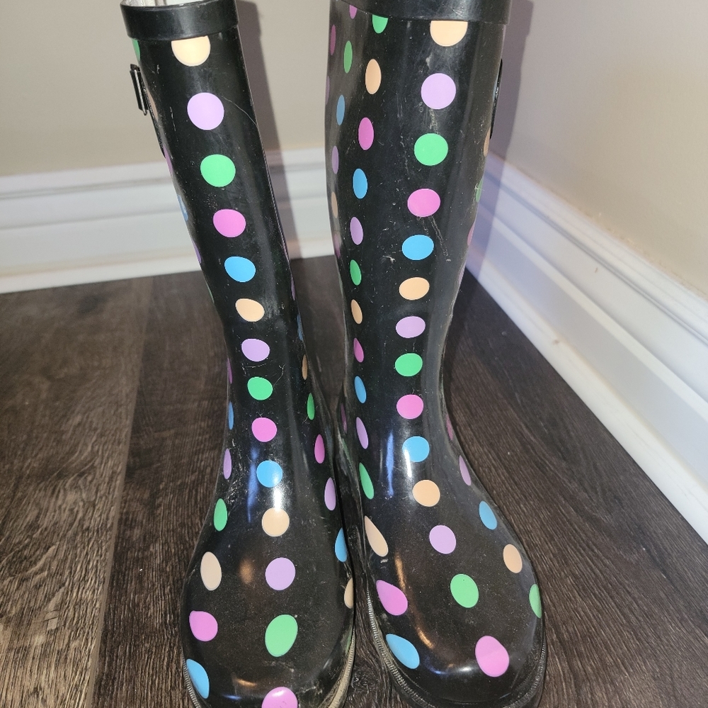 High polka dot rain boots